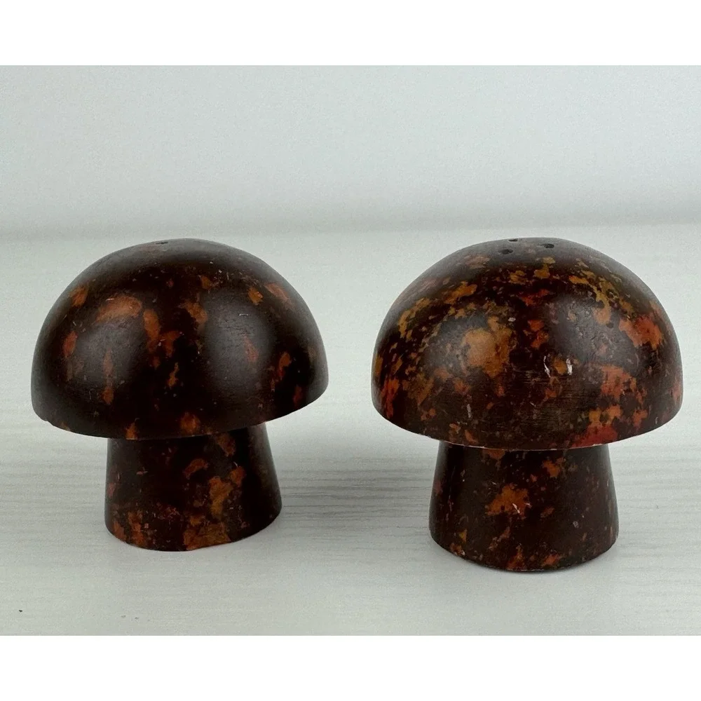 Vintage Bakelite Mushroom Salt &‎ Pepper Shakers Tortoise Shell Tested MCM Set